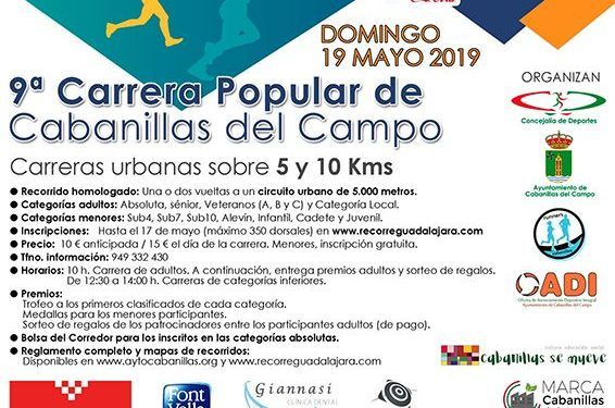 El domingo 19 se celebrará la IX Carrera Popular de Cabanillas, segunda del Circuito Diputación de Guadalajara