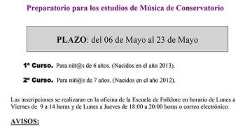 Hasta el próximo 23 está abierto el plazo de reserva de plaza para “Iniciación a la Música” de la Escuela de Folklore de la Diputación de Guadalajara (Conservatorio)