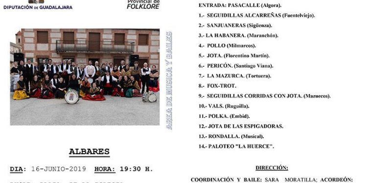 La Escuela de Folklore de la Diputación de Guadalajara ofrecerá este fin de semana dos actuaciones de su Área de Música y Bailes en Valderrebollo y Albares