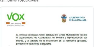El Grupo Municipal de Vox en el Ayuntamiento de Guadalajara anuncia acciones legales contra el Grupo Unidas Podemos  por “revelación de documento público”