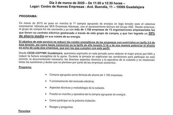 La patronal alcarreña pondrá en marcha un sistema de compras agrupada para reducir el gasto energético de las empresas