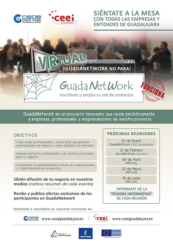 Guadanetwork, el punto de encuentro de pymes y autónomos de Guadalajara, continúa de manera virtual