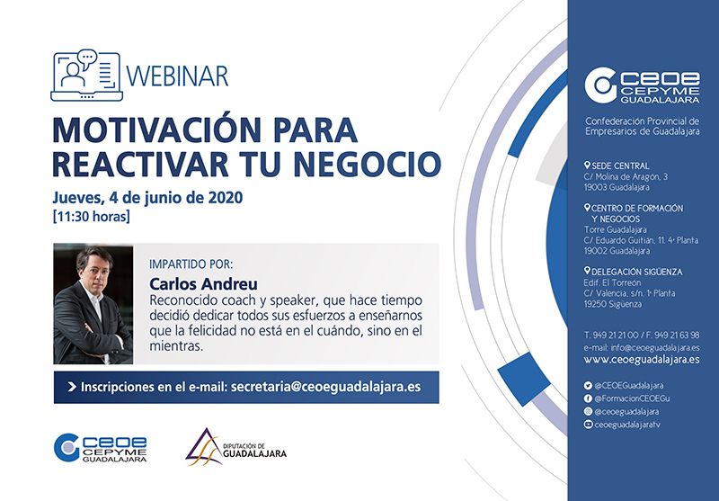 CEOE-Cepyme Guadalajara programa una webinar motivacional para la reactivación de los negocios
