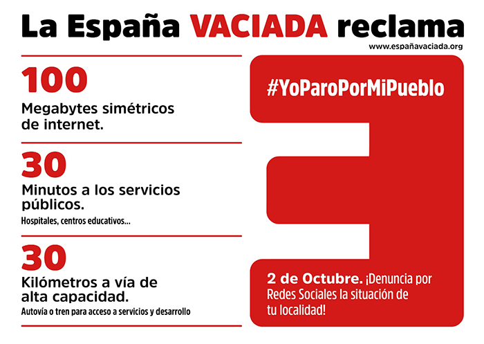 La España Vaciada exige equilibrio territorial con el Plan 1003030 en el “Yo paro por mi pueblo” del 2 de octubre