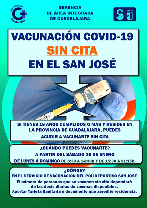 Este sábado se abre en el San José la administración de la dosis de refuerzo frente a la Covid-19 a residentes en la provincia de Guadalajara de 18 años en adelante