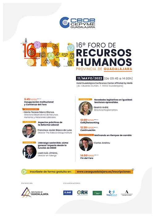El 16º Foro de Recursos Humanos de Guadalajara tendrá lugar el 11 de mayo recuperando su presencialidad