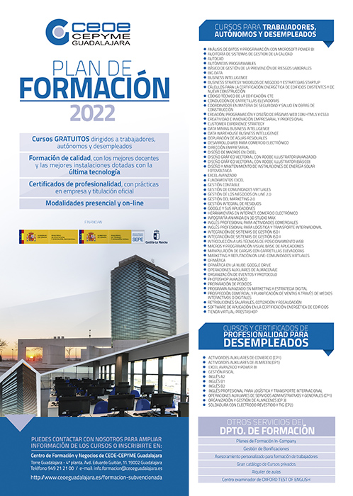 El departamento de formación de CEOE-Cepyme Guadalajara imparte 47 cursos durante el primer semestre del año