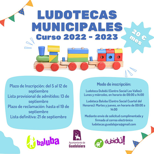 Las dos ludotecas municipales de Guadalajara, Dubidú y Baluba, abren su periodo de inscripción para el nuevo curso del 5 al 12 de septiembre