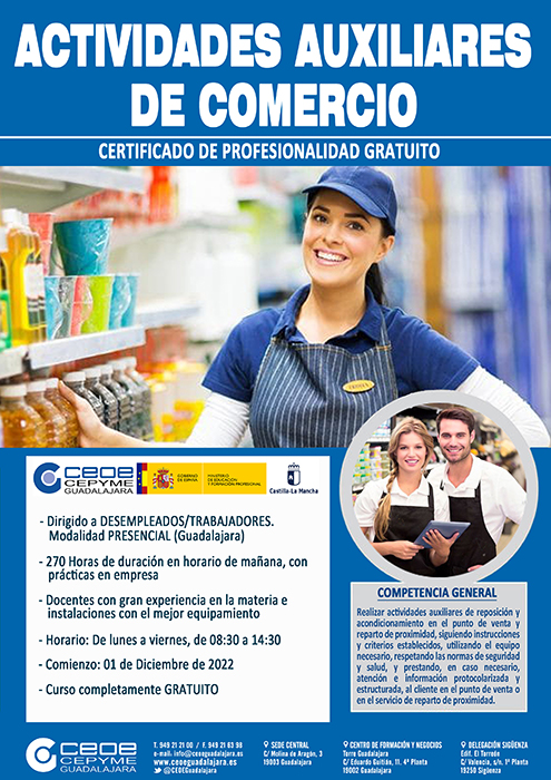 CEOE-Cepyme Guadalajara abre el plazo de inscripción del curso gratuito de actividades auxiliares de comercio