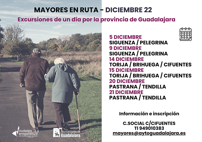 El 5 de diciembre comienzan en Guadalajara las excursiones gratuitas para mayores de 60 años por diferentes municipios de la provincia