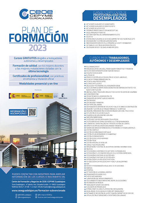 El Departamento de Formación de CEOE-Cepyme Guadalajara imparte 65 cursos durante 2022