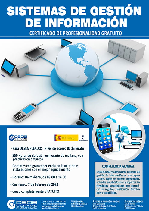 Abierto el plazo de inscripción para el curso gratuito sistemas de gestión de información de CEOE-Cepyme Guadalajara