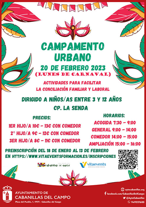 El Ayuntamiento de Cabanillas organiza campamento urbano para los dos días laborables no lectivos de febrero, San Blas y lunes de Carnaval