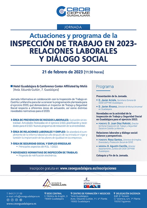 CEOE-Cepyme Guadalajara organiza una jornada sobre la programación de la inspección de trabajo para el año 2023-relaciones laborales y diálogo social