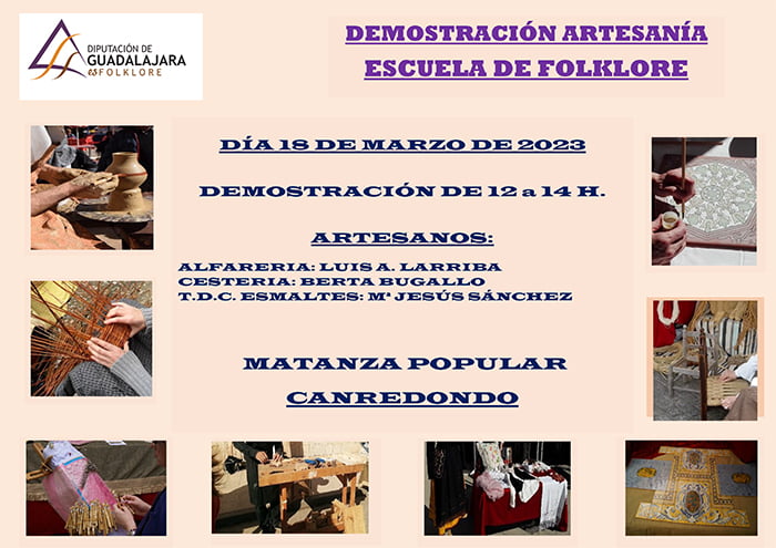 Demostraciones de artesanía de la Escuela de Folklore de la Diputación en Canredondo el próximo sábado 18