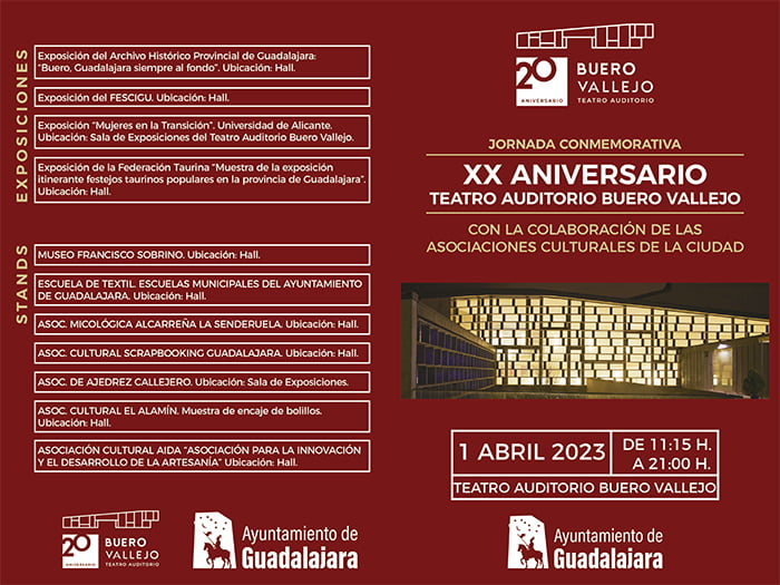 El Teatro Auditorio Buero Vallejo acogerá el 1 de abril una jornada con numerosas actividades culturales como colofón al XX aniversario