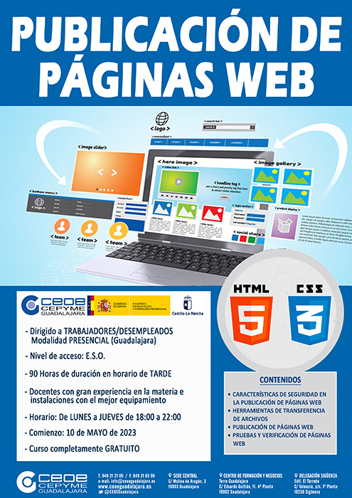 Abierto el plazo de inscripción para el curso gratuito publicación de páginas web de CEOE-Cepyme Guadalajara