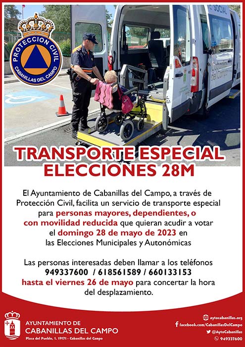 Cabanillas habilita un sistema de transporte especial para personas con problemas de movilidad, el día de las Elecciones Municipales