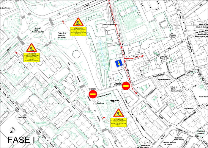Aviso de corte al tráfico de la calle Ronda de San Antonio para la construcción de un colector y la  reforma integral de la misma