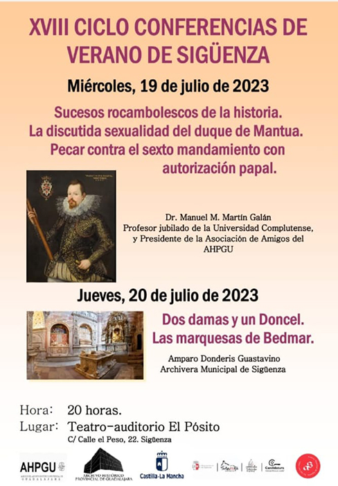 Miércoles y jueves, XVIIII Ciclo de Conferencias de Verano del Archivo Histórico Provincial de Guadalajara en Sigüenza