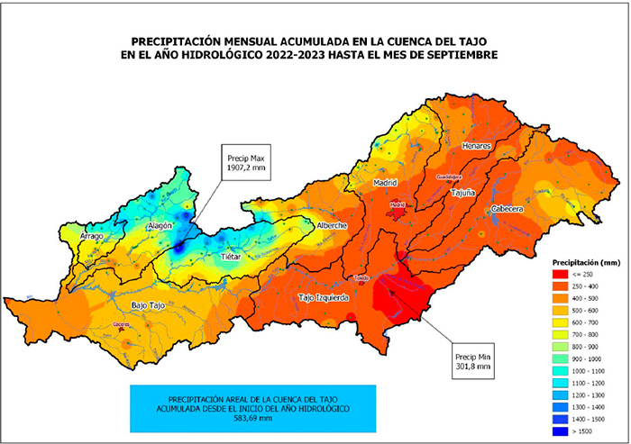 La precipitación anual del año hidrológico en la cuenca del Tajo vuelve a ser inferior a años anteriores