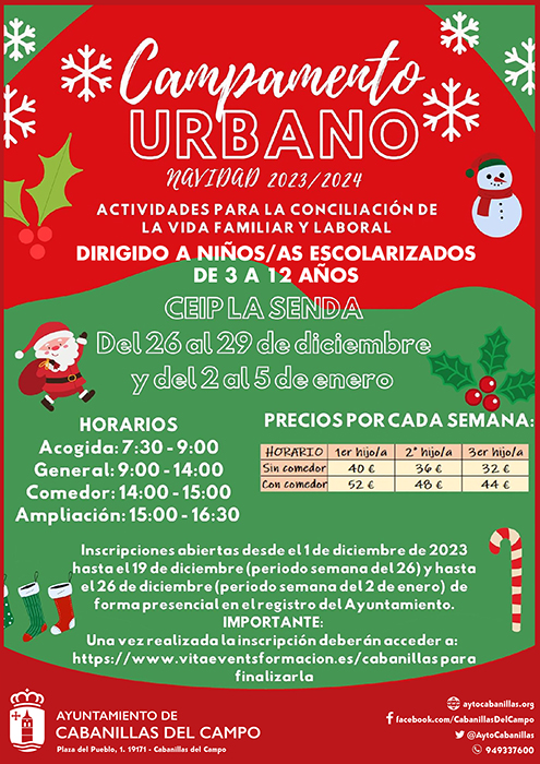 Campamento Urbano de Navidad en Cabanillas, del 26 al 29 de diciembre, y del 2 al 5 de enero