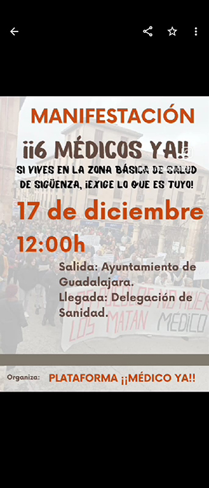 La Plataforma Médico Ya de la zona de Sigüenza se manifestarán en Guadalajara el 17 de diciembre
