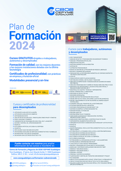 Un total de 70 nuevos cursos conforman la programación gratuita de CEOE-Cepyme Guadalajara para 2024